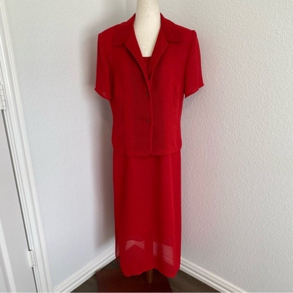 Vintage Donna Ricco Red Maxi Sheath Dress & Jacket Set Lightweight Size S